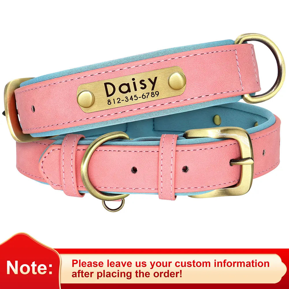 Personalized PU Leather Dog Collar – Adjustable Nameplate Collar