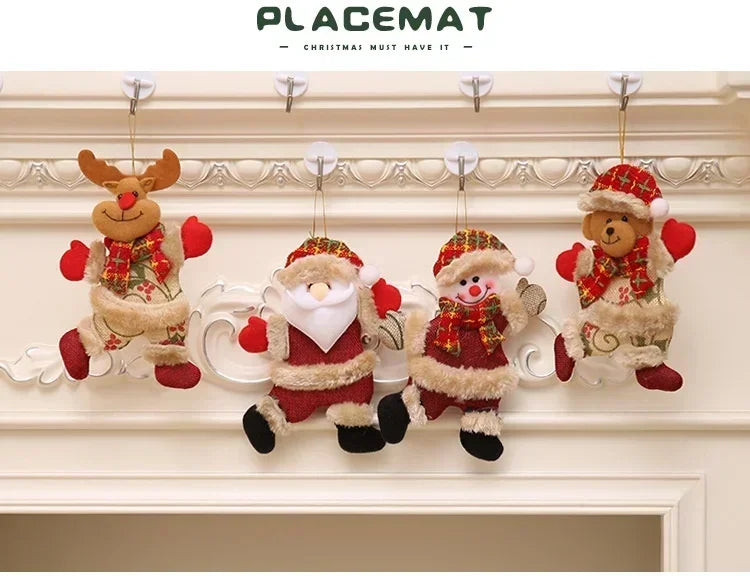 Mini Christmas Fabric Doll Ornaments – Hanging Santa, Snowman & Reindeer Decorations