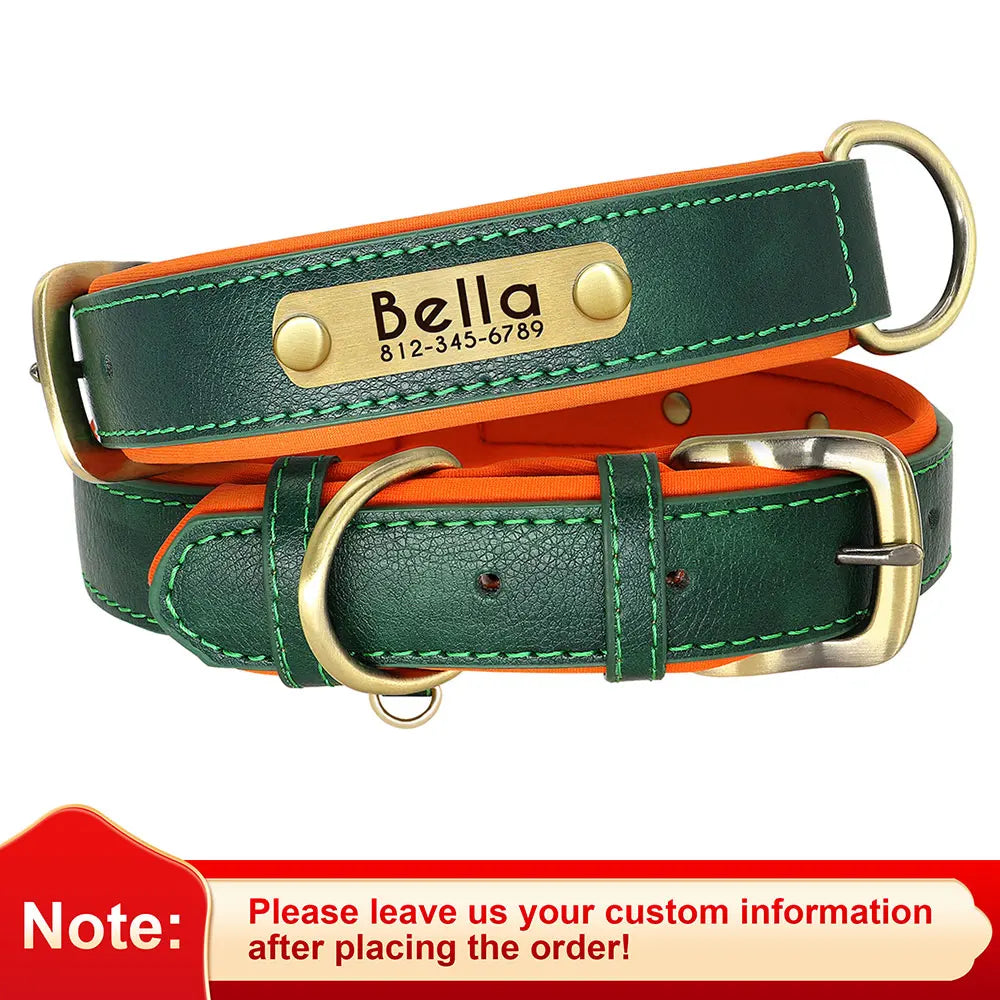 Personalized PU Leather Dog Collar – Adjustable Nameplate Collar