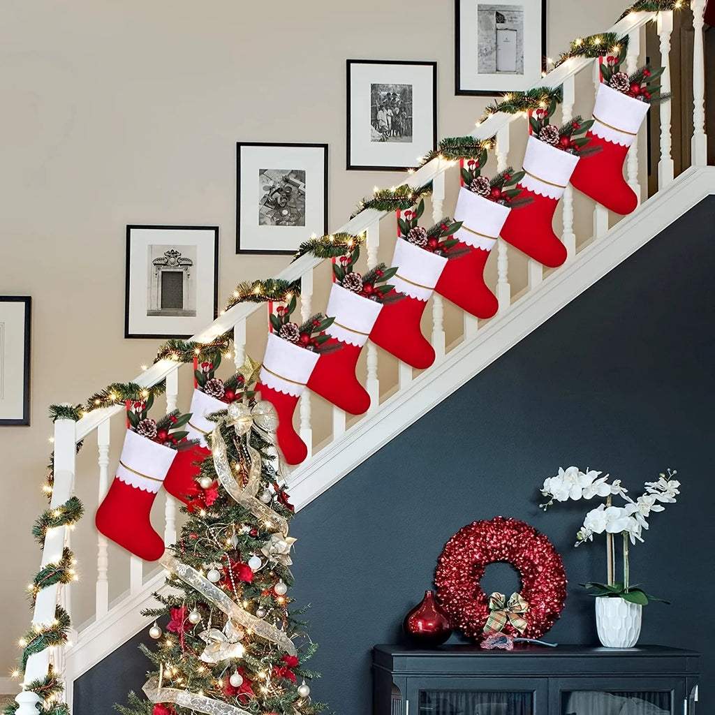 12-Piece Christmas Stockings – Santa & Reindeer Holiday Decorations