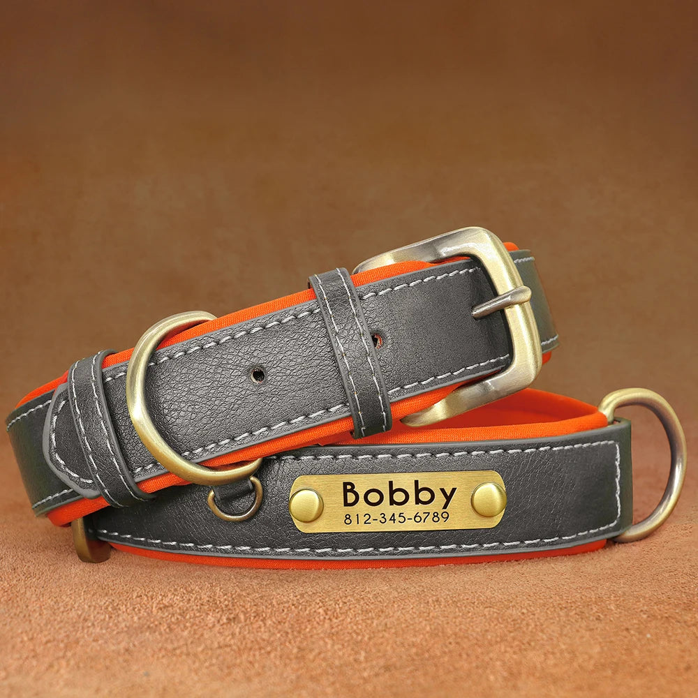 Personalized PU Leather Dog Collar – Adjustable Nameplate Collar