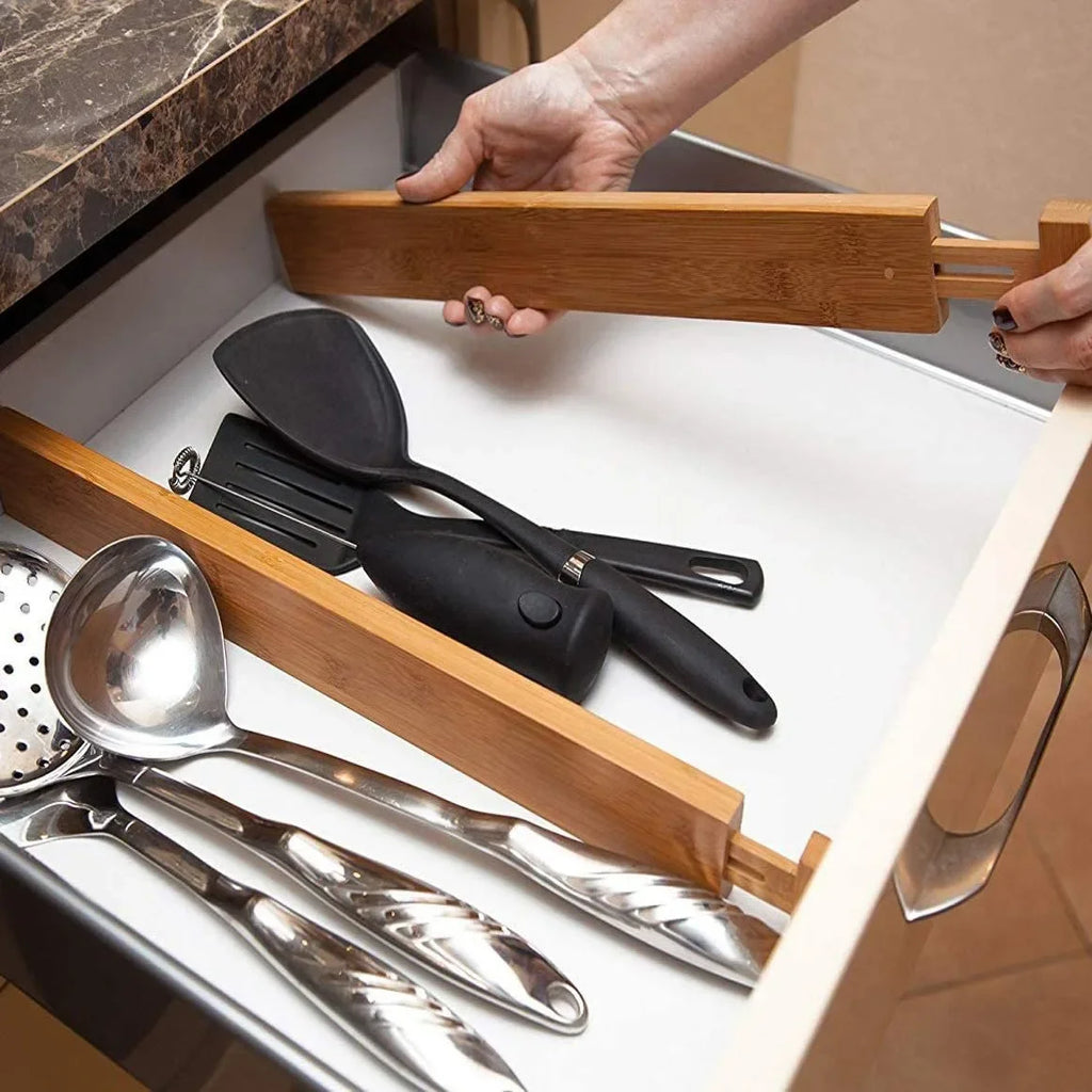 Expandable Bamboo Drawer Organizer – Adjustable Kitchen Drawer Divider