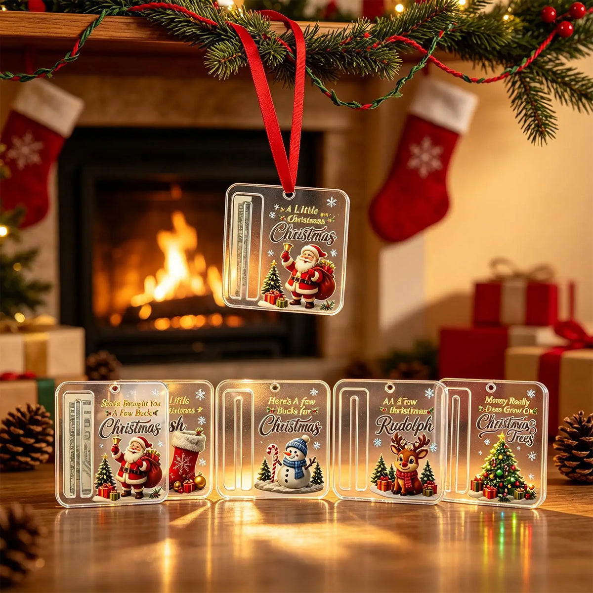 6-Piece Christmas Money Holder Ornaments – Acrylic Tree Decorations