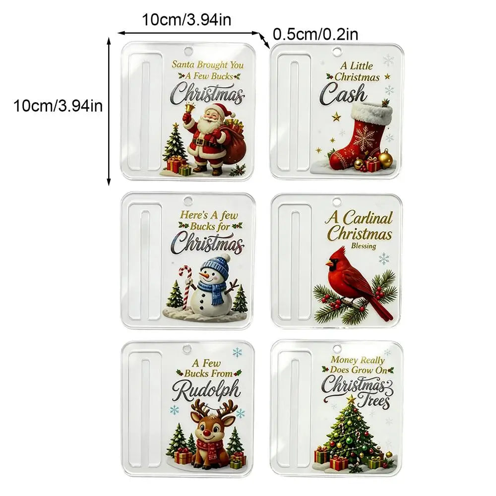 6-Piece Christmas Money Holder Ornaments – Acrylic Tree Decorations