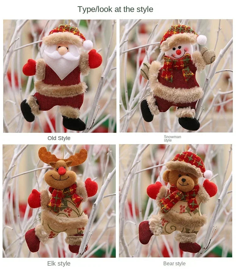 Mini Christmas Fabric Doll Ornaments – Hanging Santa, Snowman & Reindeer Decorations