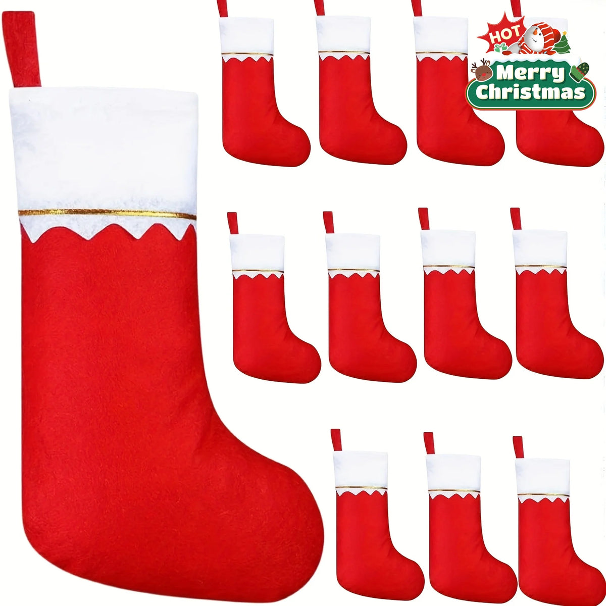 12-Piece Christmas Stockings – Santa & Reindeer Holiday Decorations