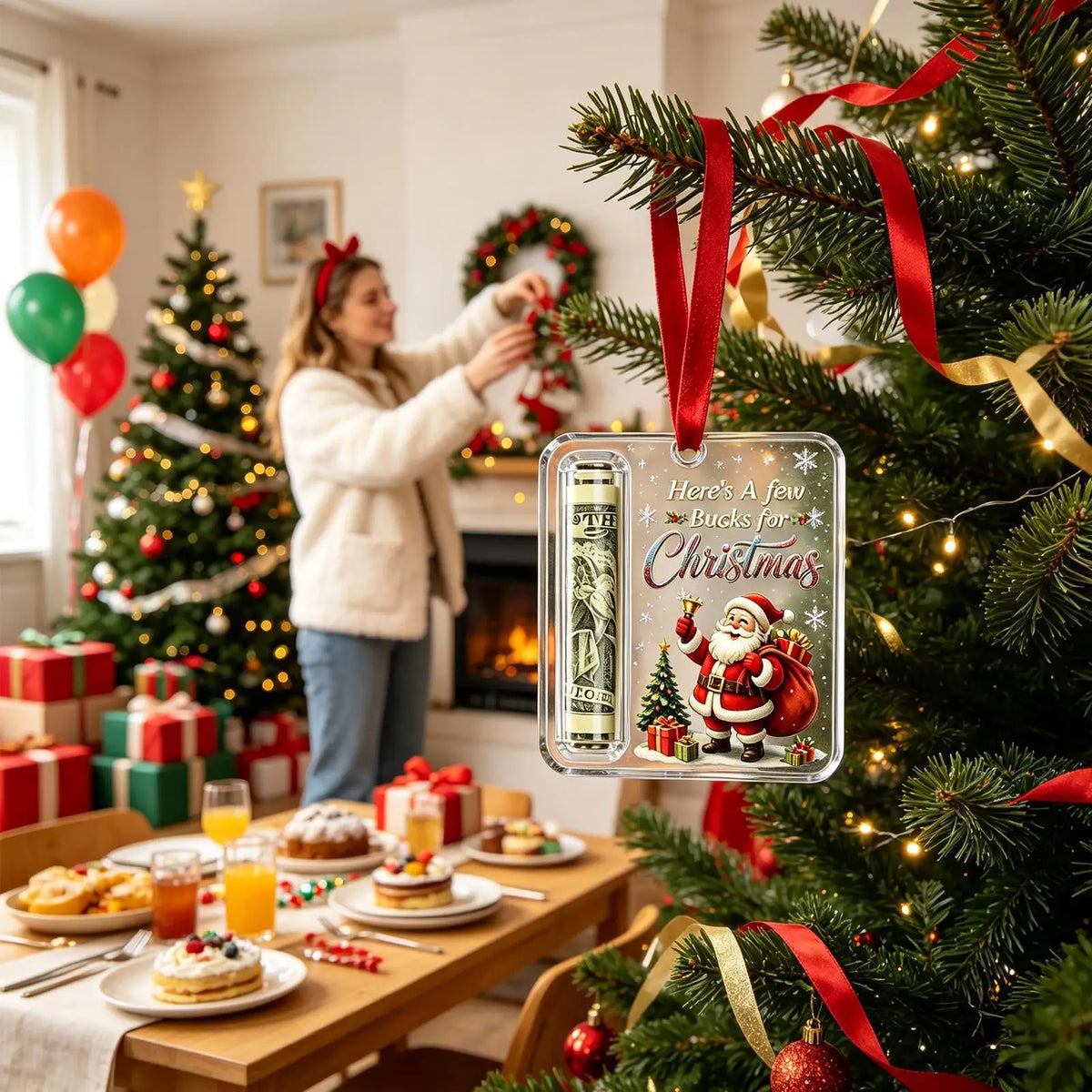 6-Piece Christmas Money Holder Ornaments – Acrylic Tree Decorations