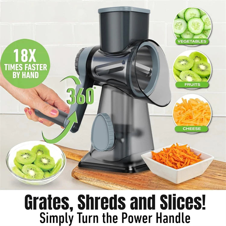 3-in-1 Rotary Cheese Grater – Manual Vegetable Slicer & Shredder