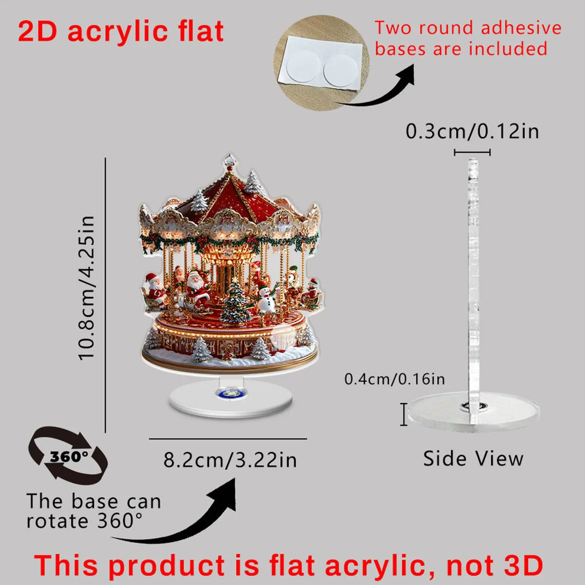 2D Acrylic Carousel Christmas Ornament – Festive Holiday Decoration