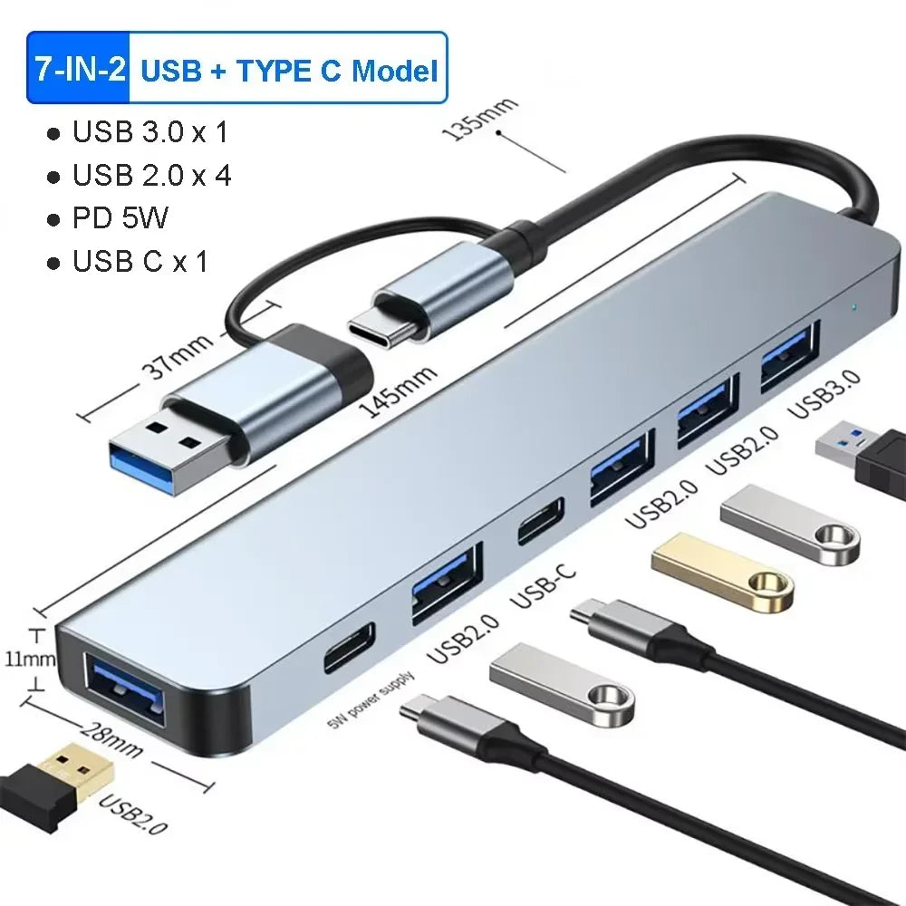 USB-C Hub 7-in-1 Multiport Adapter – HDMI, USB & Card Reader