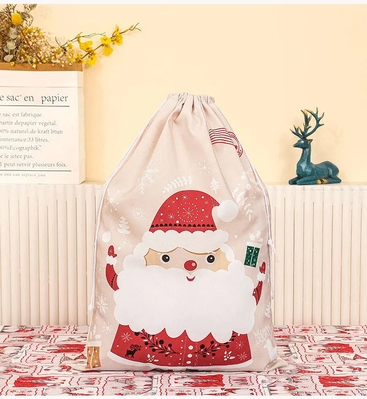 Linen Christmas Gift Bag – Reusable Drawstring Holiday Sack