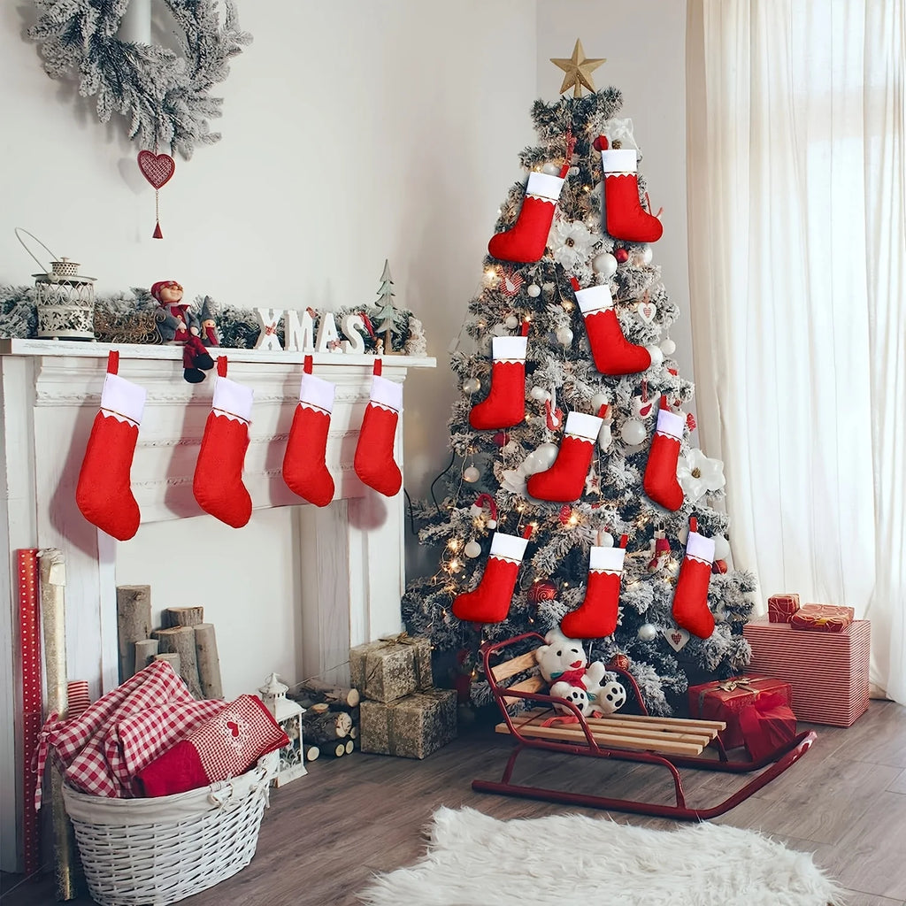 12-Piece Christmas Stockings – Santa & Reindeer Holiday Decorations