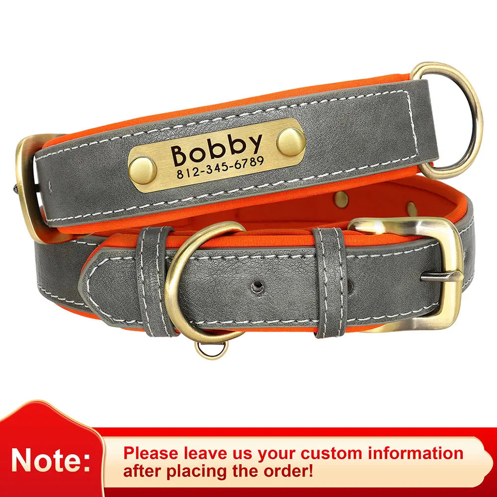 Personalized PU Leather Dog Collar – Adjustable Nameplate Collar