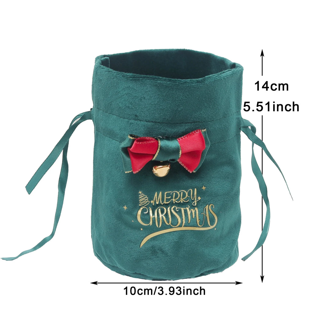 Christmas Velvet Gift Bags with Drawstring & Decorative Bow