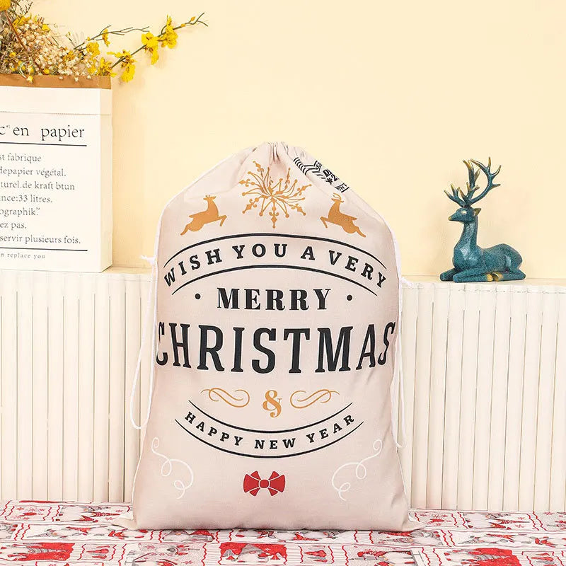 Linen Christmas Gift Bag – Reusable Drawstring Holiday Sack