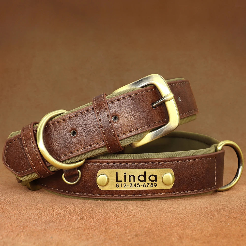 Personalized PU Leather Dog Collar – Adjustable Nameplate Collar