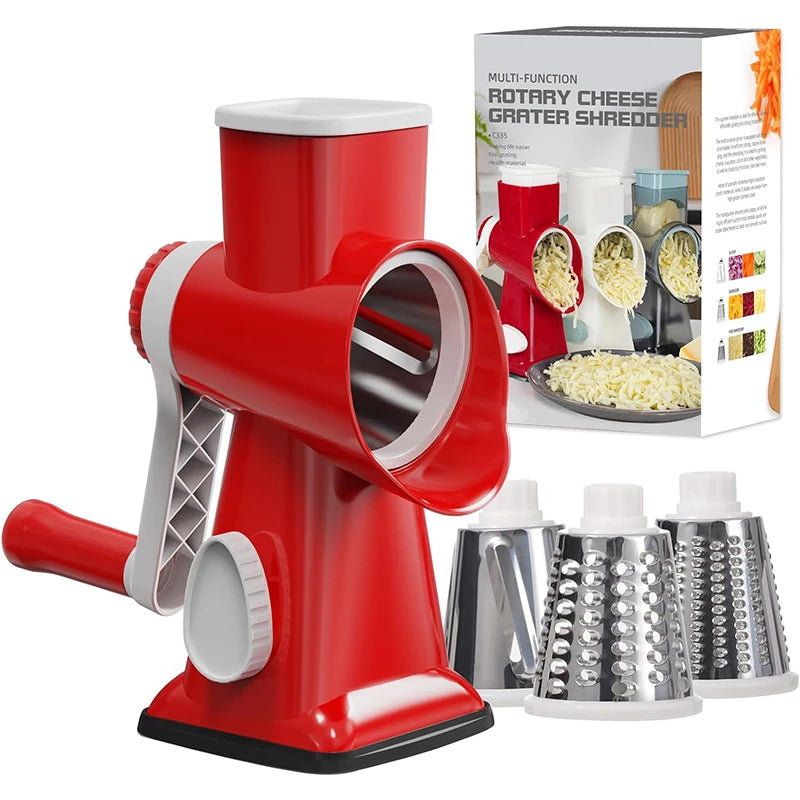 3-in-1 Rotary Cheese Grater – Manual Vegetable Slicer & Shredder