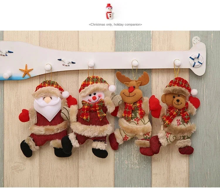 Mini Christmas Fabric Doll Ornaments – Hanging Santa, Snowman & Reindeer Decorations