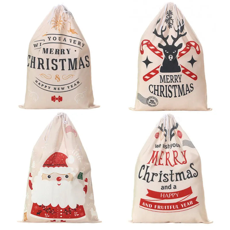 Linen Christmas Gift Bag – Reusable Drawstring Holiday Sack