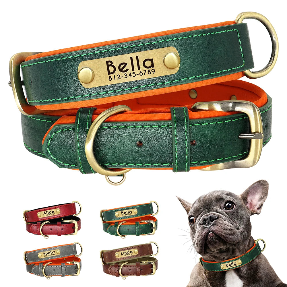 Personalized PU Leather Dog Collar – Adjustable Nameplate Collar