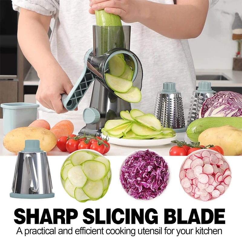3-in-1 Rotary Cheese Grater – Manual Vegetable Slicer & Shredder