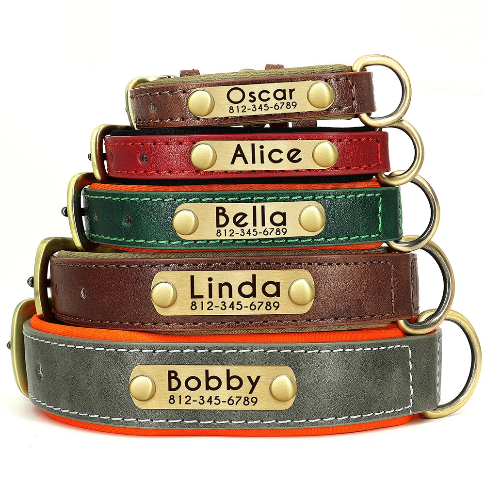 Personalized PU Leather Dog Collar – Adjustable Nameplate Collar