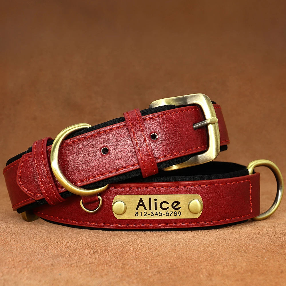 Personalized PU Leather Dog Collar – Adjustable Nameplate Collar