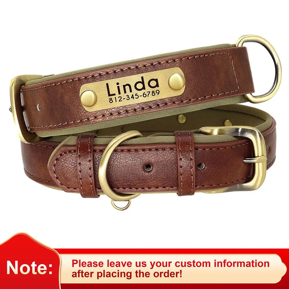 Personalized PU Leather Dog Collar – Adjustable Nameplate Collar