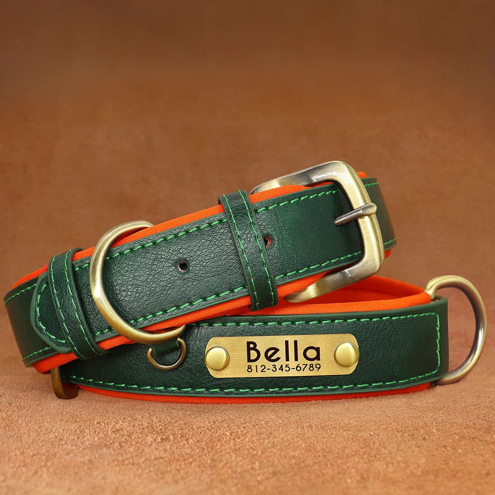 Personalized PU Leather Dog Collar – Adjustable Nameplate Collar