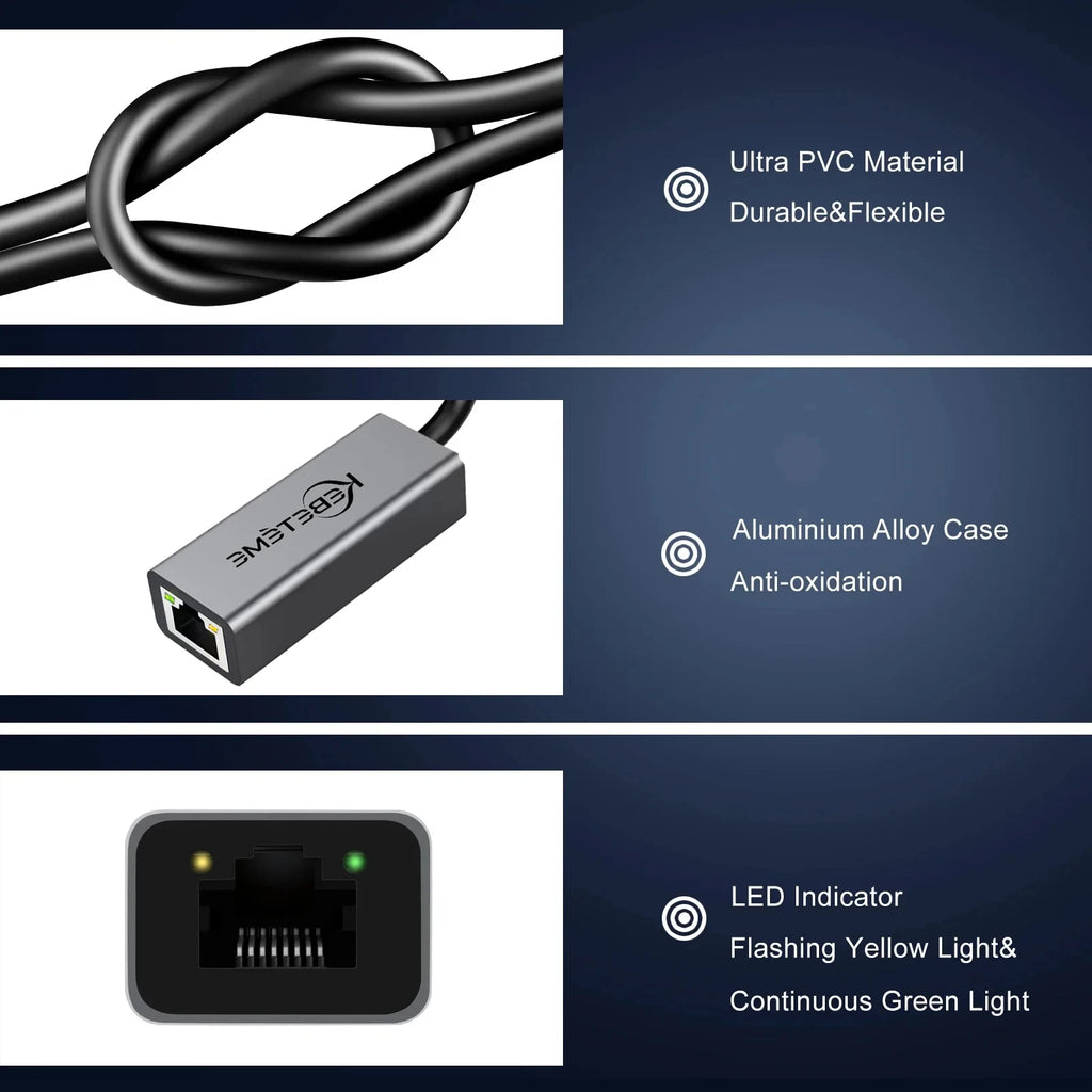Kebidumei 1000Mbps USB Ethernet Adapter – USB 3.0 to RJ45 Network Adapter