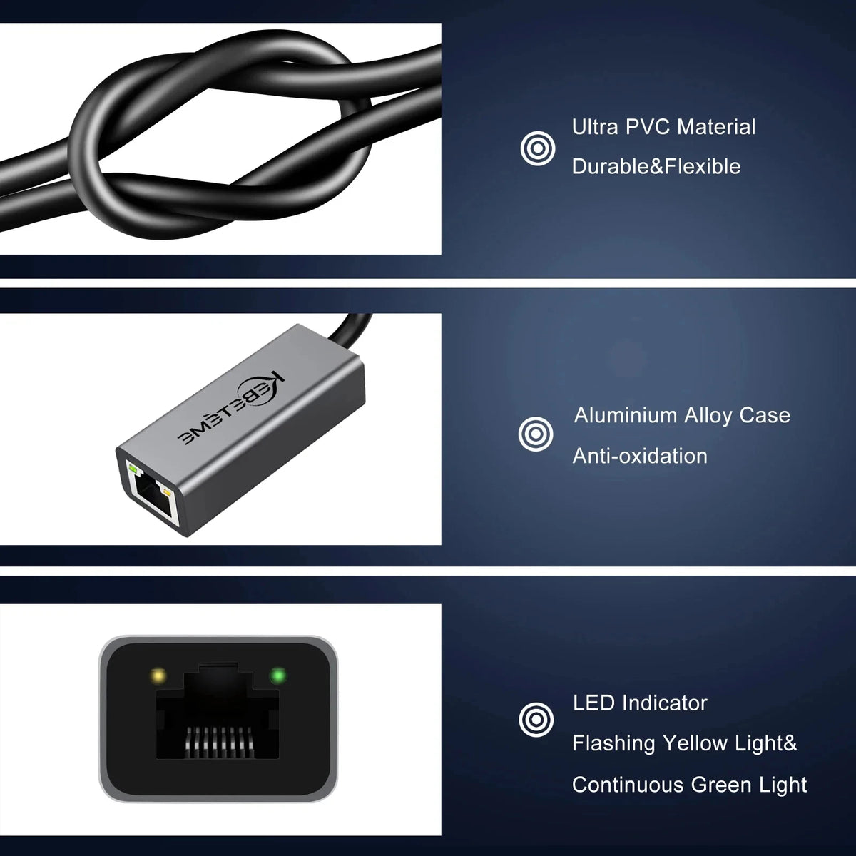 Kebidumei 1000Mbps USB Ethernet Adapter – USB 3.0 to RJ45 Network Adapter