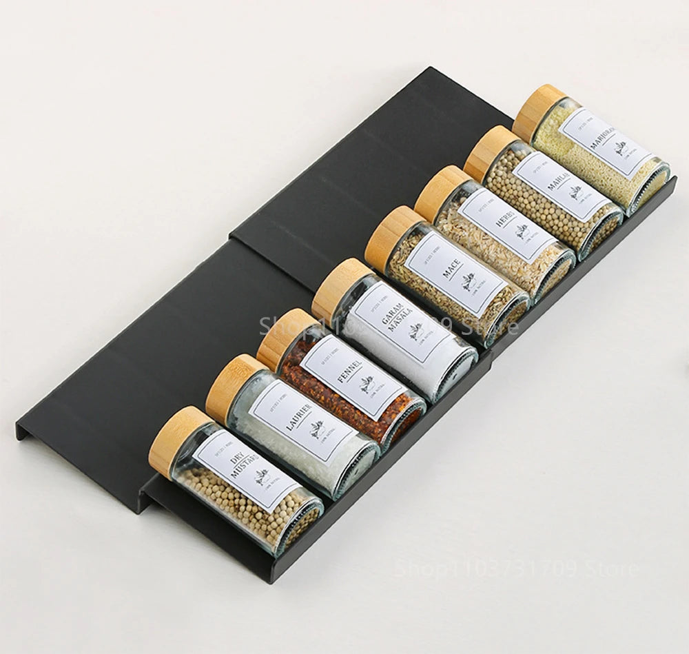 4-Tier Adjustable Spice Rack – Kitchen Cabinet & Drawer Organizer