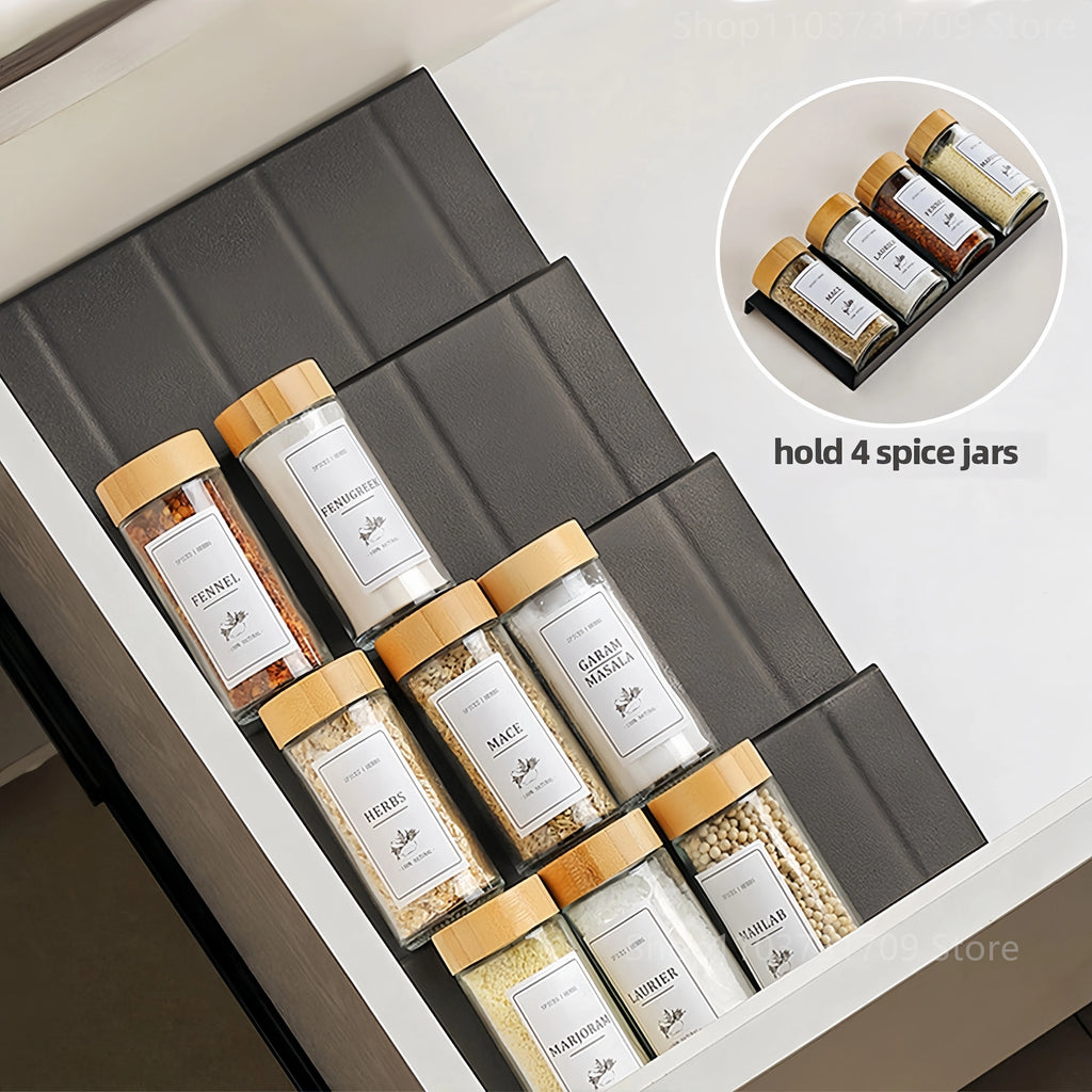 4-Tier Adjustable Spice Rack – Kitchen Cabinet & Drawer Organizer