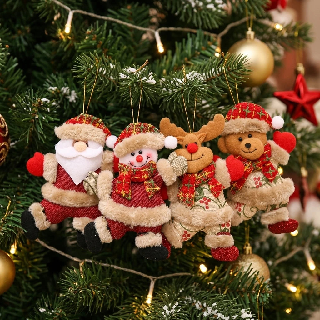 Mini Christmas Fabric Doll Ornaments – Hanging Santa, Snowman & Reindeer Decorations