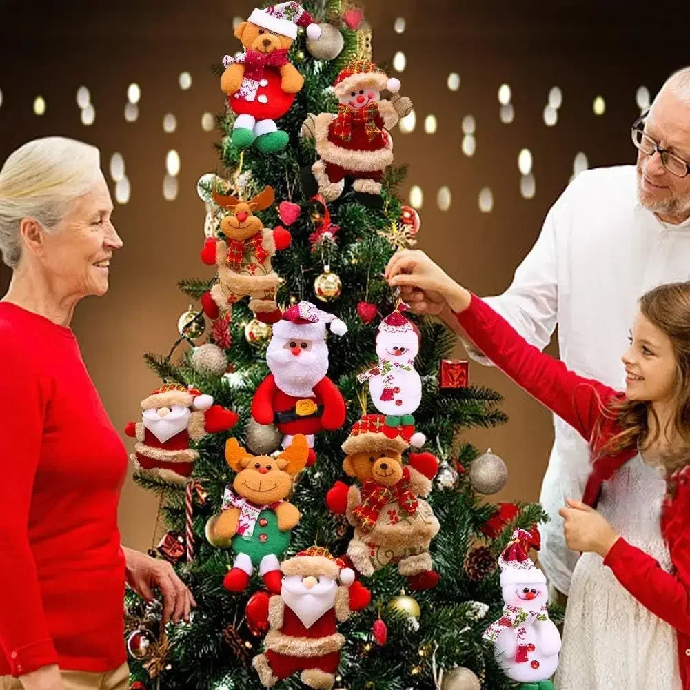 Mini Christmas Fabric Doll Ornaments – Hanging Santa, Snowman & Reindeer Decorations