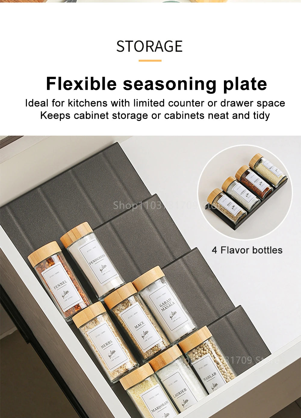 4-Tier Adjustable Spice Rack – Kitchen Cabinet & Drawer Organizer