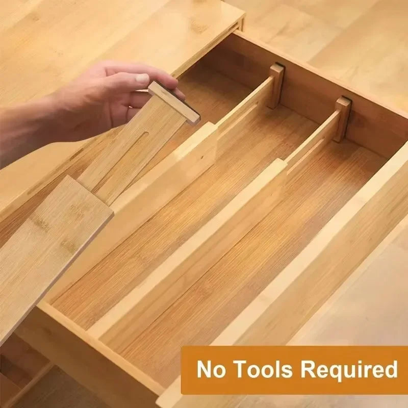 Expandable Bamboo Drawer Organizer – Adjustable Kitchen Drawer Divider