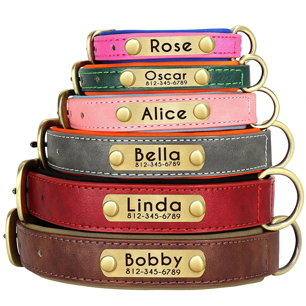 Personalized PU Leather Dog Collar – Adjustable Nameplate Collar
