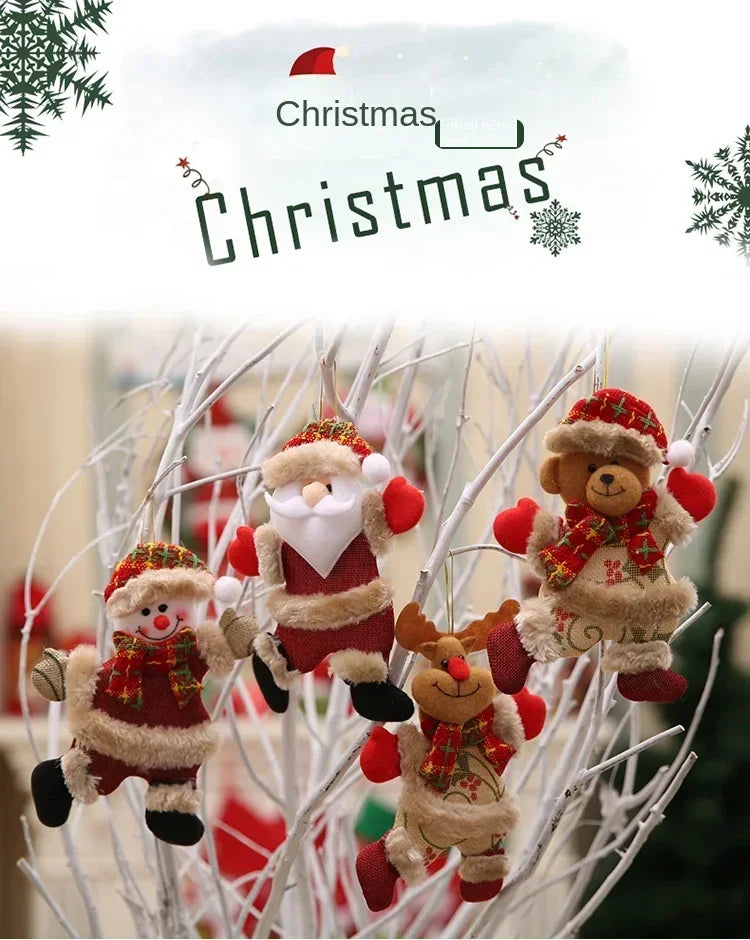 Mini Christmas Fabric Doll Ornaments – Hanging Santa, Snowman & Reindeer Decorations