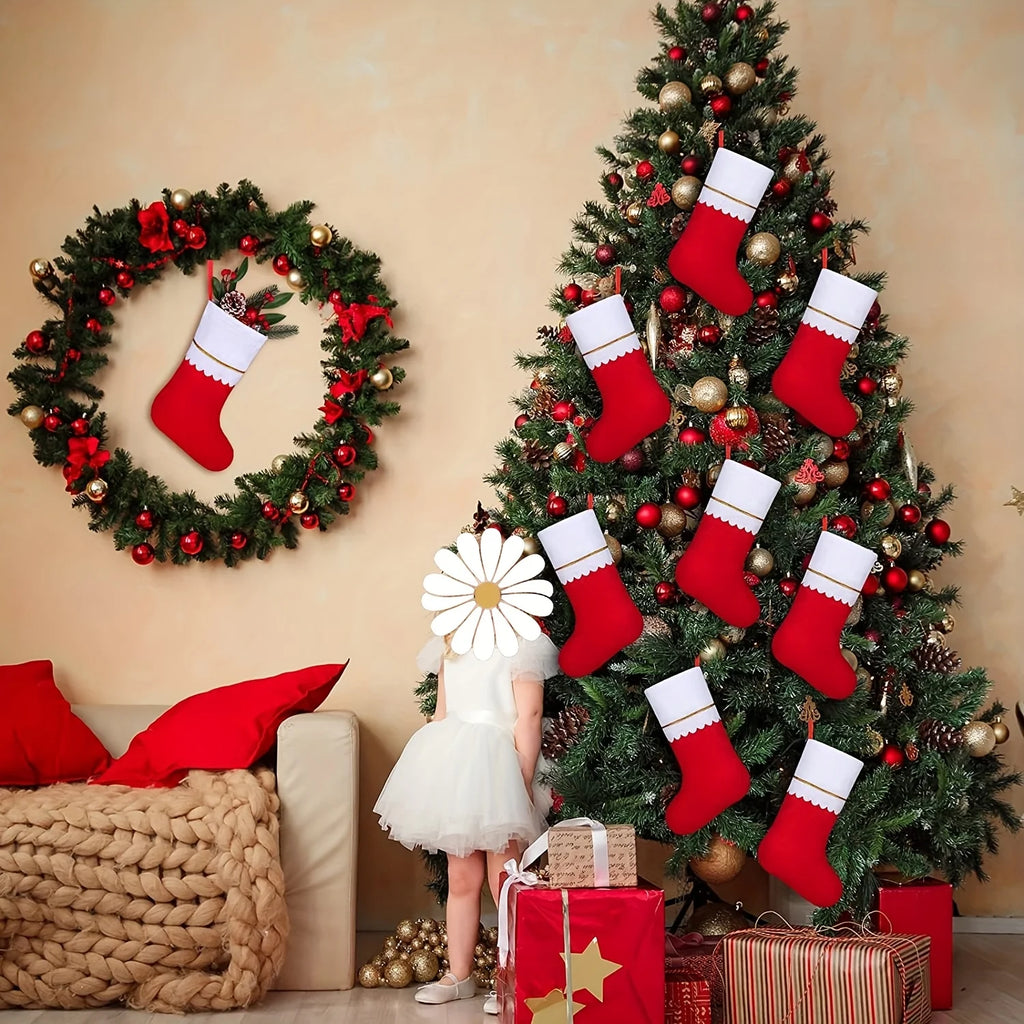 12-Piece Christmas Stockings – Santa & Reindeer Holiday Decorations