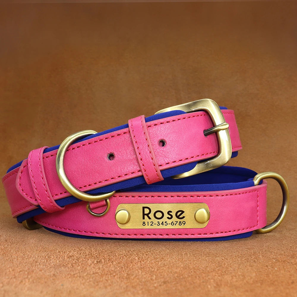 Personalized PU Leather Dog Collar – Adjustable Nameplate Collar