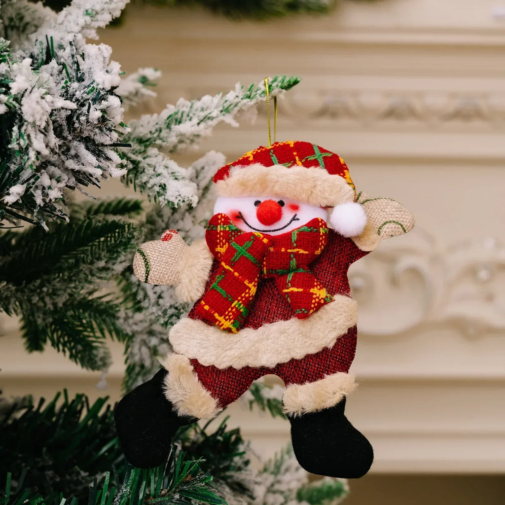 Mini Christmas Fabric Doll Ornaments – Hanging Santa, Snowman & Reindeer Decorations