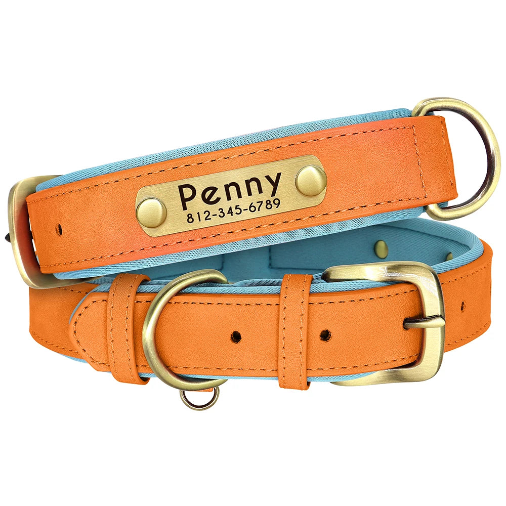 Personalized PU Leather Dog Collar – Adjustable Nameplate Collar