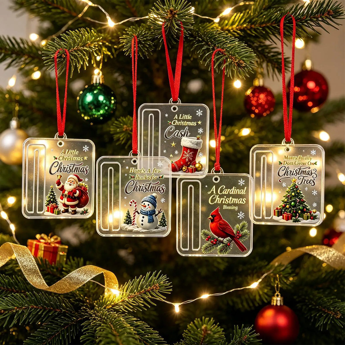 6-Piece Christmas Money Holder Ornaments – Acrylic Tree Decorations