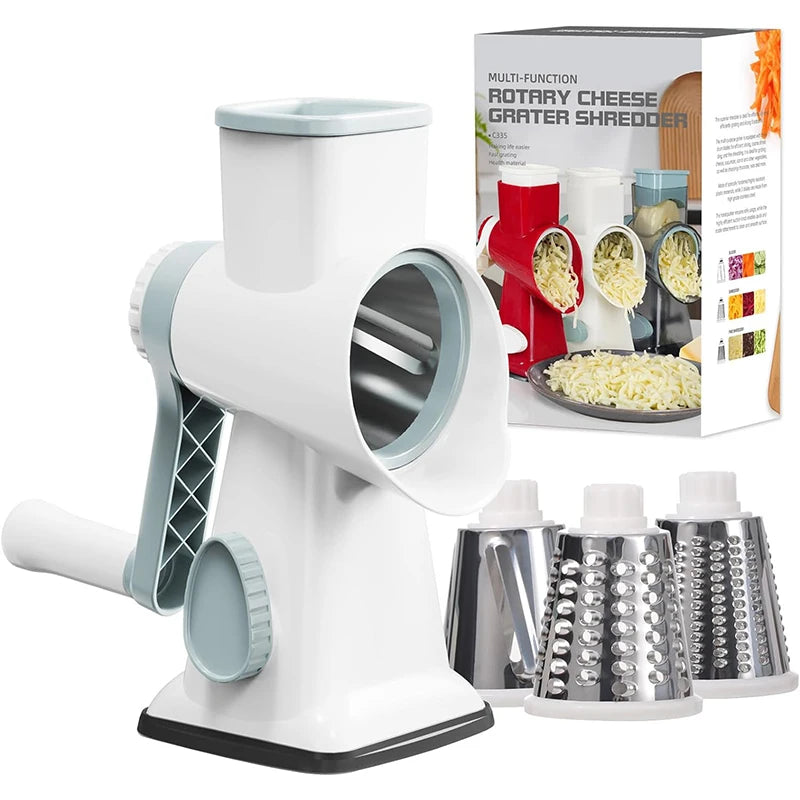 3-in-1 Rotary Cheese Grater – Manual Vegetable Slicer & Shredder