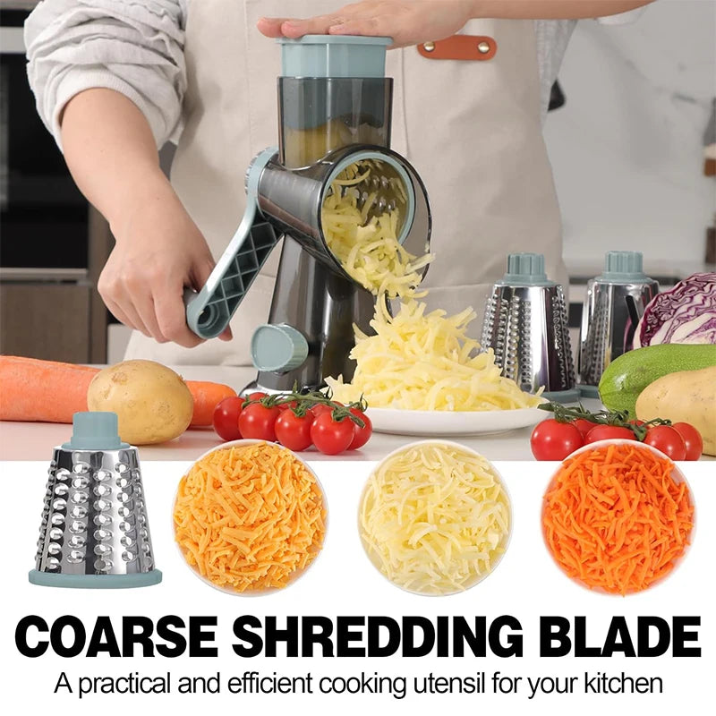 3-in-1 Rotary Cheese Grater – Manual Vegetable Slicer & Shredder