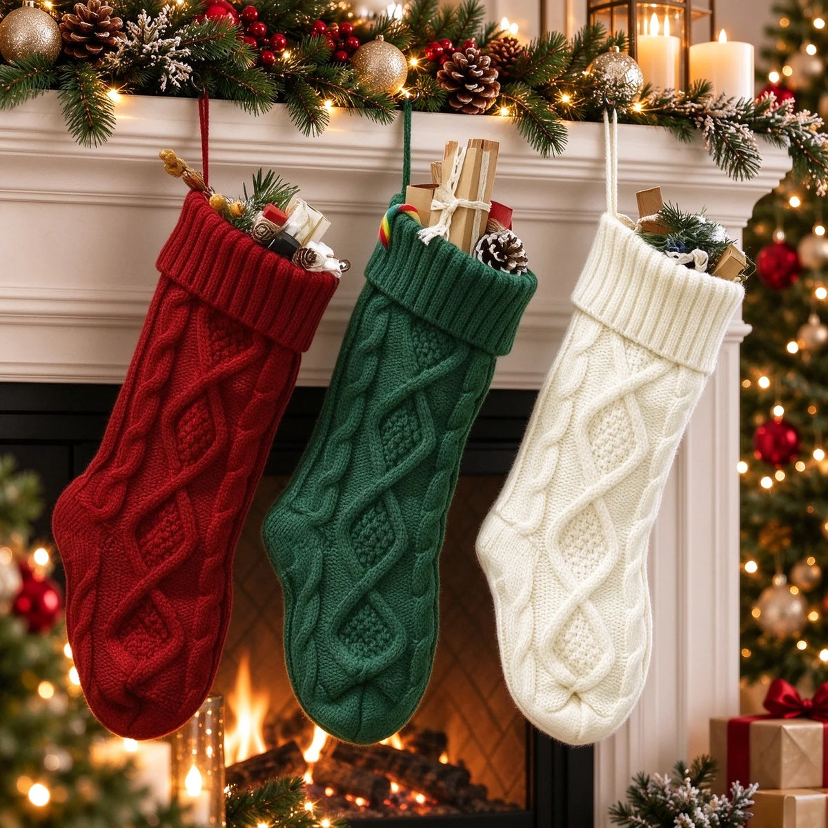 Diamond-Shaped Christmas Stockings – Fluffy Holiday Candy & Gift Bags