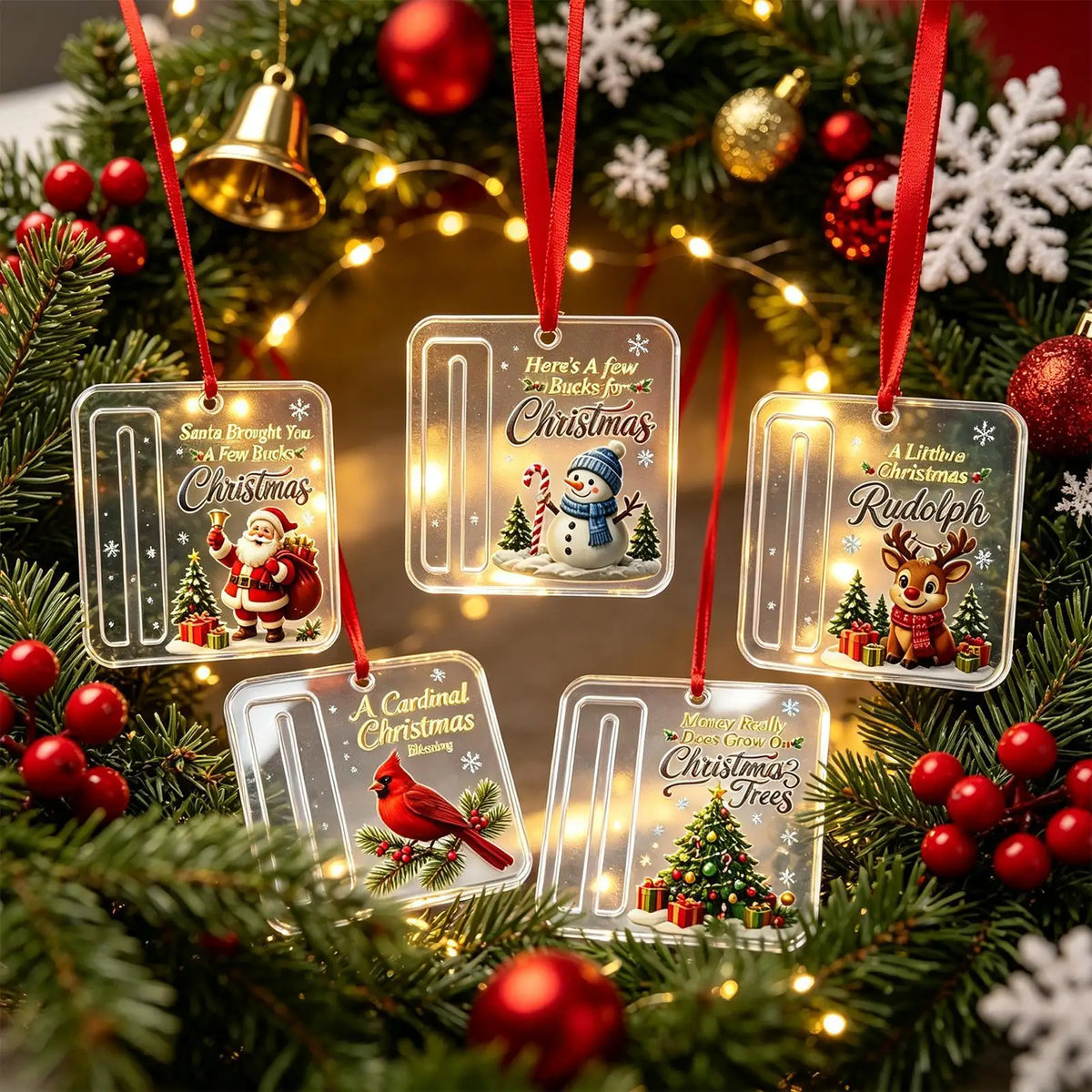 6-Piece Christmas Money Holder Ornaments – Acrylic Tree Decorations