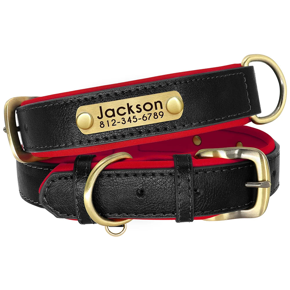 Personalized PU Leather Dog Collar – Adjustable Nameplate Collar