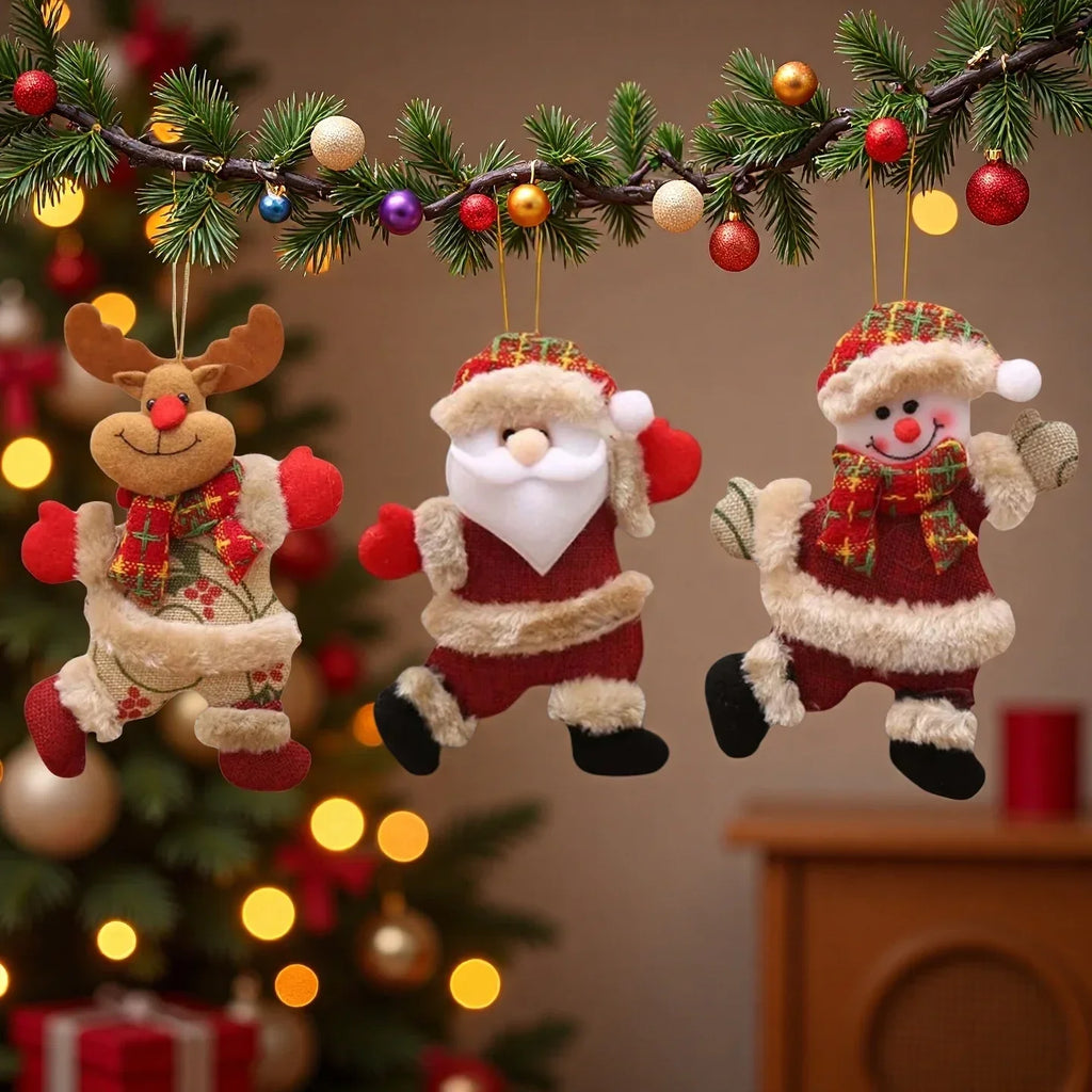 Mini Christmas Fabric Doll Ornaments – Hanging Santa, Snowman & Reindeer Decorations